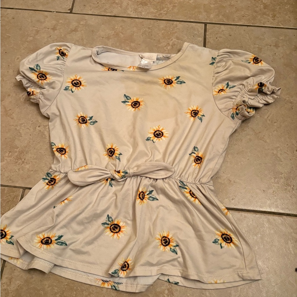Sunflower Print Kids Short Sleeve Tee
